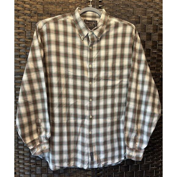 Abercrombie‎ & Fitch Muscle Shirt Mens L Plaid Button-Down Long Sleeve - Picture 5 of 10